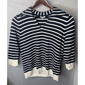 Women's S J. Jill Stripes Collared Sweater 1/2 Sleeve Blouse‎  Navy & White